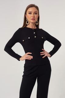Женская черная трикотажная блузка с карманами Lafaba, черный