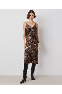 Платье с леопардовым узором и бретелями İpekyol, коричневый Ipekyol