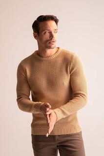 Трикотажный свитер обычного кроя с круглым вырезом DeFacto, бежевый
