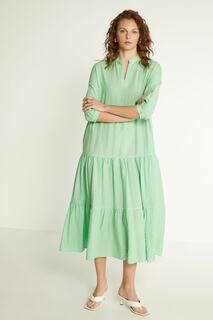 Длинное платье из жатого хлопка с карманами Vitrin, зеленый