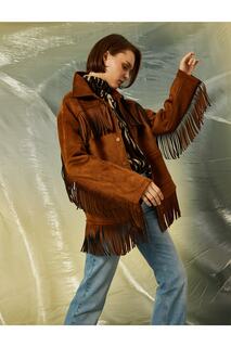 Куртка с эффектом замши и этническими деталями Koton, коричневый