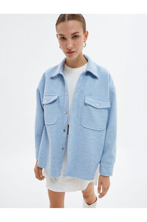 Куртка-рубашка оверсайз с кнопками и карманами с клапанами Koton, синий