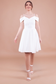 Женское белое платье из гибкой ткани атлас с расклешенными бретелями на плечах 342 lovebox, белый