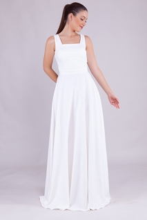 Женское белое платье макси-длины из ткани атлас с квадратным воротником и толстыми ремешками, 413 lovebox, белый