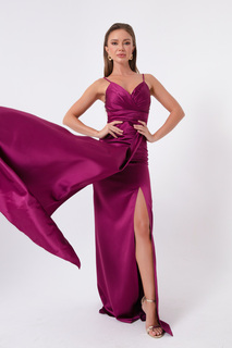 Женское длинное атласное вечернее платье сливового цвета с бретелями и выпускное платье Lafaba, фиолетовый