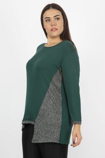 Женская блузка большого размера с зеленой блестящей отделкой 65n18967 Şans, зеленый