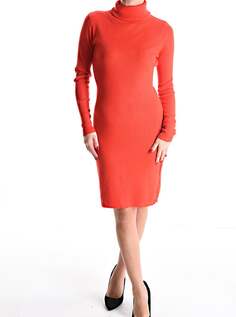 Платье длиной до колена в рубчик с длинными рукавами и высоким воротником, красный NO Brand