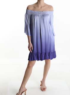 Платье длиной до колена с короткими рукавами и воланами, вырезом бардо, фиолетовый NO Brand