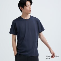 Хлопковая футболка airism с круглым вырезом UNIQLO, темно-синий