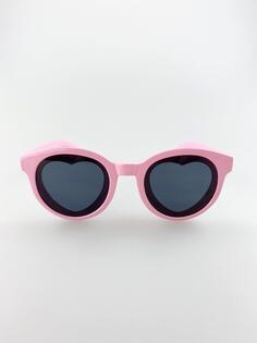 Пластиковые солнцезащитные очки в круглой оправе с линзами в виде сердечек SVNX, розовый