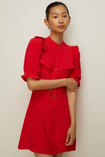 Платье с плиссированной юбкой из крепа с оборками и поясом Oasis, красный