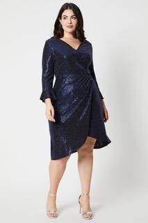 Платье Curve из блестящего джерси с запахом Wallis, синий