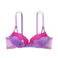 Бюстгальтер Victoria&apos;s Secret Fun &amp; Flirty Lace-Trim Satin Push-Up, фиолетовый/фуксия