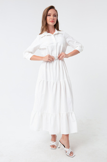 Женское белое длинное платье с поясом Lafaba, белый