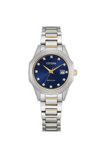 Классические часы Silhouette Diamond из нержавеющей стали - Ew2584-53L Citizen, синий