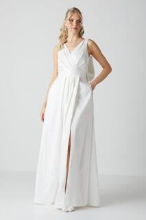 Свадебное платье с запахом спереди, пышной юбкой и бантом из тафты Coast, белый