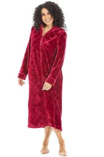 Классический домашний халат во всю длину на молнии с карманами во внутренних швах Camille, красный