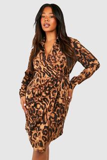 Платье-рубашка с леопардовым принтом Plus boohoo, коричневый