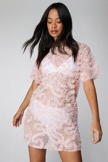 Прозрачное мини-платье с кружевной вышивкой Nasty Gal, розовый