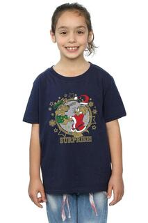 Хлопковая футболка с рождественским сюрпризом Tom &amp; Jerry, темно-синий