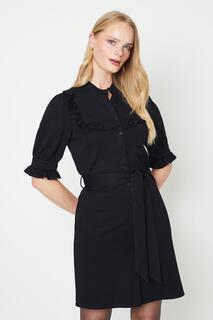 Мини-платье-рубашка с поясом и оборками Ponte Oasis, черный