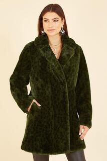 Зеленое роскошное пальто из искусственного меха с леопардовым принтом Yumi, зеленый