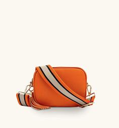 Оранжевая кожаная сумка через плечо с оранжевым, коричневым и черным ремешком в полоску Apatchy London, оранжевый