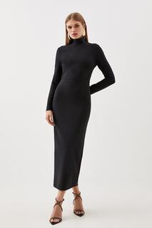 Вязаное платье макси с воротником-воронкой в ​​форме повязки Karen Millen, черный