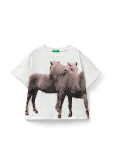 Футболка с принтом With Photographic Horse United Colors of Benetton, белый