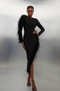 Форма фигуры Повязка Вязаное платье макси с разрезом и перьями Karen Millen, черный
