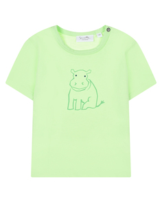 Зеленая футболка с принтом &quot;бегемот&quot; Sanetta Kidswear