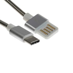 Кабель type-c - usb, 2.1 а, металлическая оплетка, 1 метр, серебристый NO Brand