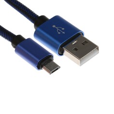 Кабель microusb - usb, 2.1 а, оплетка нейлон, 1 метр, синий NO Brand