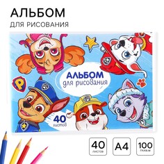 Альбом для рисования а4, 40 листов 100 г/м², на скрепке, щенячий патруль PAW Patrol