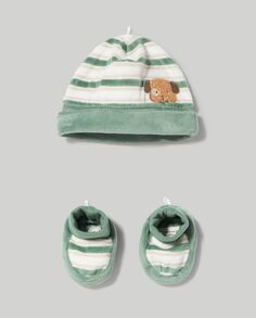 Комплект обуви + шапка из синели., белый/зеленый NO Brand