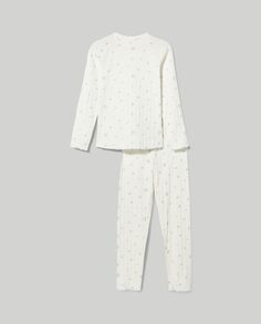 Длинный пижамный комплект с пуантами из чистого хлопка для девочки, белый NO Brand