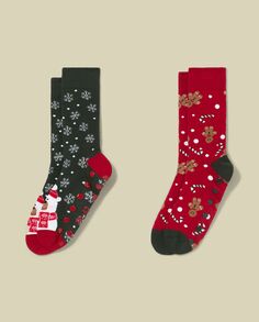 Комплект из 2 нескользящих мужских рождественских носков. PRIVACY, зеленый/красный