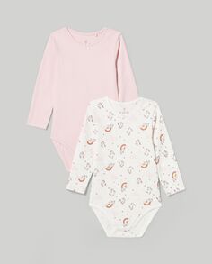 Набор из 2 боди с длинными рукавами из чистого хлопка для новорожденных., светло-розовый NO Brand