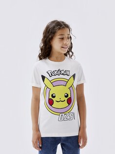 Футболка с принтом NKFJUNNA POKEMON SKY UNISEX Name it, цвет white alyssum