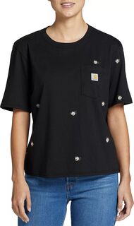 Carhartt Женская футболка свободного кроя с короткими рукавами и принтом по всей поверхности, черный