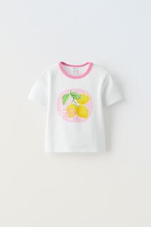 Футболка Zara Ribbed Fruit, розовый