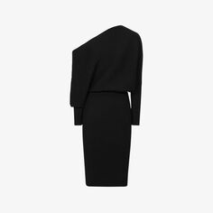 Платье миди эластичной вязки lara с открытыми плечами Reiss, черный