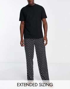 Черный пижамный комплект из футболки и брюк ASOS в белый горошек