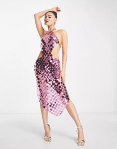 Розовое платье миди с завышенной талией и большими пайетками SIMMI Simmi Clothing