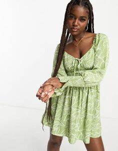 Зеленое платье мини со сборками и манжетами In The Style x Jac Jossa Milkmaid