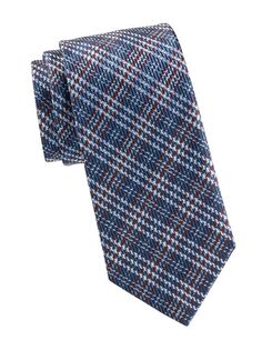 Шелковый галстук в клетку Brioni, темно-синий
