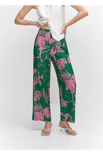 Широкие брюки с рисунком Mango, зеленый