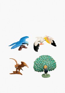 Набор фигурок Masai Mara Набор фигурок птиц серии "Мир диких животных": сокол, попугай ара, павлин, пеликан (набор из 4 фигурок)