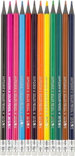 Карандаши цветные m&amp;g, пластиковые, шестигран, стираемые, 12 цв/наб, в тубе MG