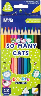 Карандаши цветные so many cats деревянные трехгранные, 12 цветов в наборе MG